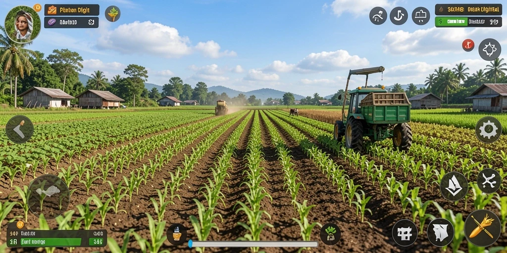 Screenshot gameplay 34R menunjukkan pengalaman bertani yang seru dan interaktif.