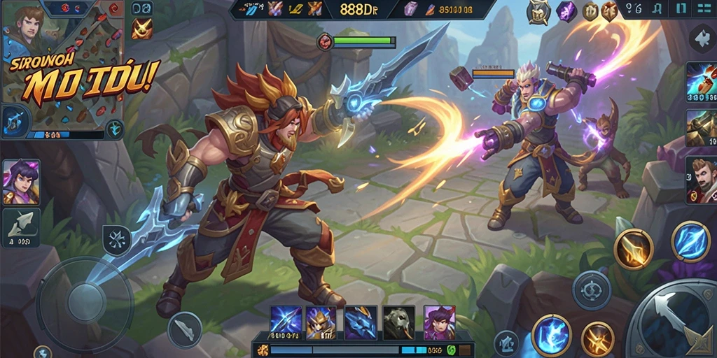 Tangkapan layar dari aksi intens gameplay MOBA 888IDR.