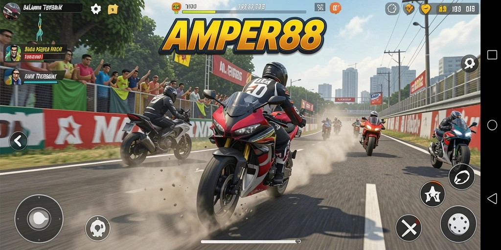 Tampilan permainan balapan sepeda motor yang mendebarkan dan realistis.