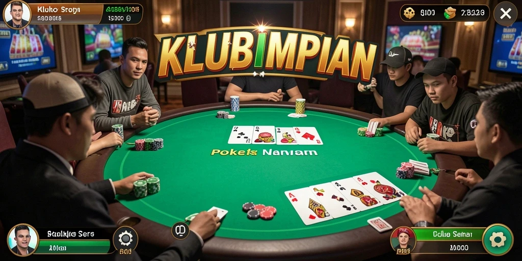 Tangkapan layar gameplay KLUBIMPIAN menunjukkan suasana permainan Poker yang seru.