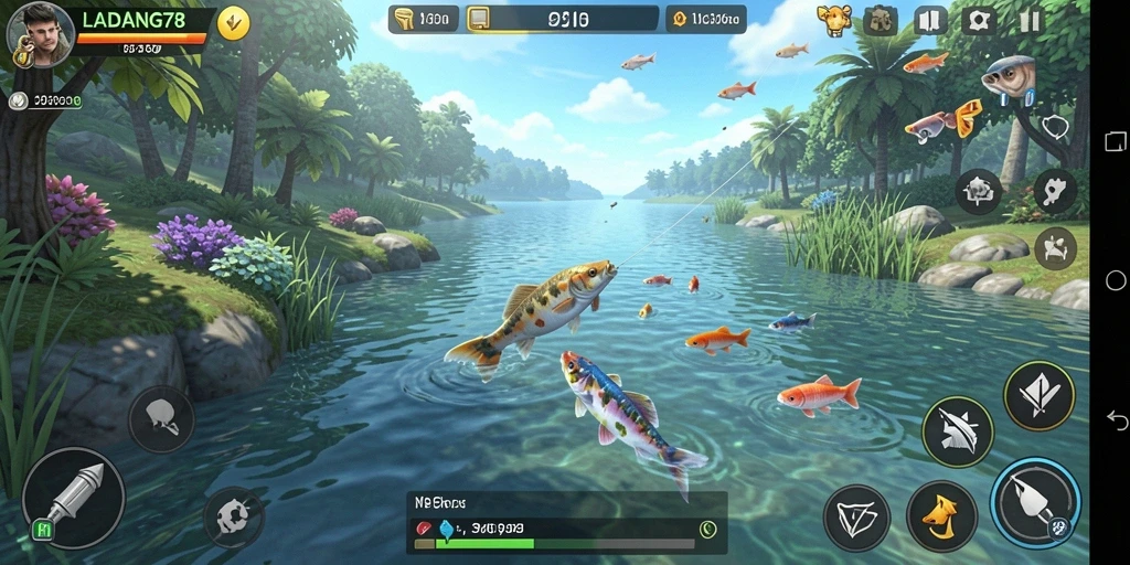 Tampilan gameplay LADANG78 yang menakjubkan saat memancing.