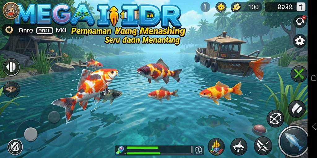 Tangkapan layar gameplay MEGAIDR menunjukkan momen seru memancing yang mendebarkan.