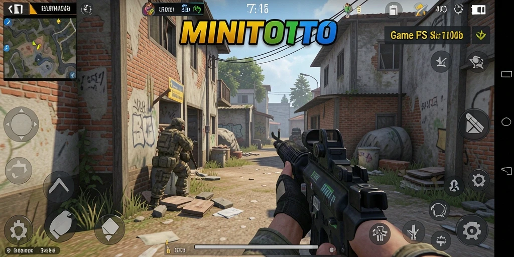 Screenshot utama MINITOTO dengan aksi pertempuran FPS yang mendebarkan.