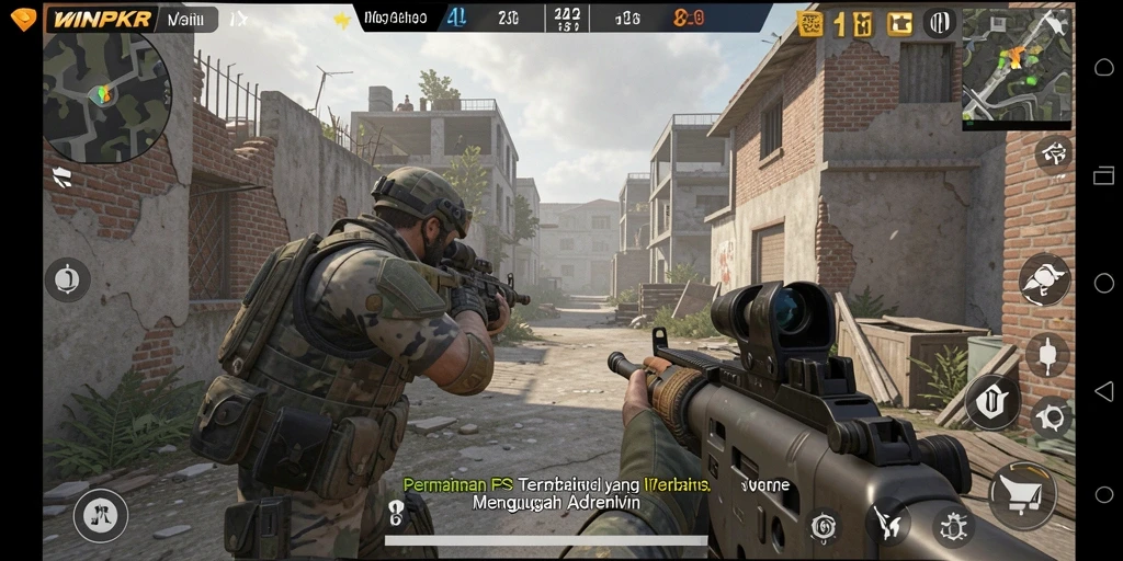 Screenshot gameplay <strong>WINPKR</strong> menampilkan aksi seru dalam pertempuran FPS.