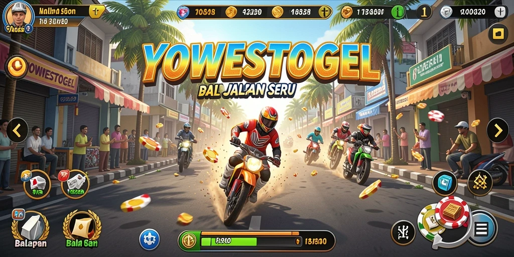 Screenshot gameplay YOWESTOGEL yang menunjukkan aksi balapan yang mendebarkan.